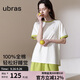 ubras水果系列套頭短袖短褲家居服套裝情侶女士睡衣女款-奶糖白 XL