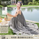 絲柏舍撞色連衣裙2025夏裝新款女裝復(fù)古文藝不規(guī)則時(shí)尚吊帶裙