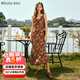 Olrain歐芮兒吊帶碎花連衣裙夏季女裝浪漫優(yōu)雅長(cháng)裙子度假沙灘裙 水仙咖 L