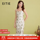 愛(ài)特愛(ài)（EITIE）氣質(zhì)蕩領(lǐng)小清新印花顯瘦吊帶連衣裙2025春季新款無(wú)袖女裙A2507517 墨綠41 M (160)