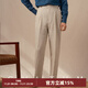 CULTUM100%法國亞麻意式那不勒斯單褶高腰直筒西褲男寬松百搭西裝褲子 米灰色 32