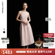 朗姿2025夏季新款優(yōu)雅一字領(lǐng)無袖連衣裙女高端法式修身收腰裙子 淡粉色 M