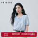 詩(shī)凡黎（'SEIFINI）詩(shī)凡黎藍色系帶泡泡袖雪紡衫2025夏新款親膚舒適溫柔感減齡短袖女 天空藍 L