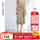 朗姿法式夏季高腰顯瘦半身裙氣質(zhì)長(cháng)款直筒包臀裙新款裙子女 深米色3 S