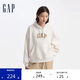 GAP女裝秋季款經(jīng)典logo碳素磨毛抓絨休閑連帽衫衛(wèi)衣634443