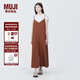 無(wú)印良品（MUJI） 女式 易干彈力泡泡紗 背帶褲 女裝夏季連體褲吊帶BC2JRA4S 磚紅色 L （165/88A）