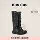 MIU MIU【禮物】繆繆女士做舊款牛皮革皮靴靴子 黑色 35.5