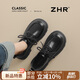 ZHR單鞋女增高厚底牛津鞋女通勤黑色皮鞋系帶學(xué)院樂(lè )福鞋KN165黑色37