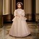 小咔衣濃女童禮服裙長(cháng)袖蓬蓬公主裙兒童主持人鋼琴演出服花童婚紗女孩秋季 香檳色長(cháng)袖3934長(cháng)款 130