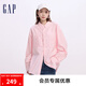 Gap男女裝夏季純棉logo條紋長袖襯衫寬松廓形上衣461250 粉色 M (170/92A) 亞洲尺碼