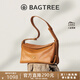 BAGTREE【明星同款】包包樹(shù)奶盒包新腋下植鞣皮單肩斜挎通勤枕頭hobo女包 中號-焦糖色 高級小眾