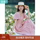 茵曼波浪邊袖連衣裙2025夏女裝新品松緊腰大A擺蛋糕公主裙子 藕粉色 -K18322386H1 S