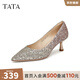 他她（TATA）優(yōu)雅氣質(zhì)高跟鞋女低跟晚宴鞋婚鞋單鞋2024秋新款7QT07AQ4 金色 35