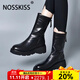 NOSSKISS高端品牌真皮靴子女秋冬中筒新款厚底瘦瘦靴中跟加絨馬丁靴軟皮 黑色-單里 【精美禮盒裝】 37 【標準碼】