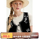ELLE KIDS夏季女童假日風(fēng)短款H版圓領(lǐng)仿手繡亞麻萊賽爾撞色休閑馬甲上衣