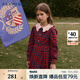 E·LAND KIDS衣戀秋季女童復古格紋蝴蝶結長(cháng)袖連衣裙 Red紅色20 120 cm