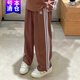 阿迪達斯 （adidas）三葉草運動(dòng)褲男褲秋季新款透氣休閑褲時(shí)尚三條紋直筒褲長(cháng)褲IZ48 IZ2476棕色 L