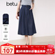 百圖betu女裝2025春季新款半身裙高腰中長(cháng)款原色洗水牛仔裙女2502T63 深牛仔藍 L