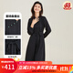 金菊25新款重磅真絲桑蠶絲A字裙中式國風(fēng)立領(lǐng)褶皺斜襟長袖女式連衣裙 黑色 XL