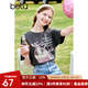 百圖betu女裝夏季新款T恤溫馨萌寵貓咪印花寬松短袖T恤女2303T31 深灰 M