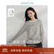 茵曼百搭棉質(zhì)條紋女裝圓領(lǐng)長(cháng)袖t恤春季新潮寬松打底衫上衣 黑杏條 M