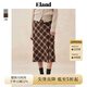 ELAND衣戀直筒裙女簡約風H型經(jīng)典格紋羊毛半身裙2025冬季新款 棕色(85)Brown S 160