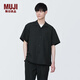 無印良品（MUJI）男式 易干彈力泡泡紗開領(lǐng)短袖衫 男士短袖襯衫襯衣 AC1WBA4S 黑色 L(175/100A)