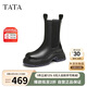 他她（TATA）厚底切爾西靴女款休閑筒靴短靴子WJZ02DZ4 黑(鞋底藍)39