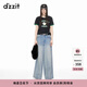 DZZIT地素撞色短袖T恤春秋新款小鳥(niǎo)釘珠字母印花美式復古女 黑色 S