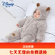 迪士尼（Disney）嬰兒連體衣服秋冬季新生兒加厚珊瑚絨夾棉保暖外穿爬服外出抱哈衣 【舒絨小熊厚爬】腳印灰色 90cm