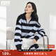 對白慵懶風(fēng)寬松翻領(lǐng)條紋毛衣女2025秋季新款綿羊毛軟糯休閑針織衫  黑藍條紋 預售[11月13日] M