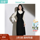 茵曼長(cháng)袖毛織連衣裙女2024年冬季新款小香風(fēng)假兩件內搭中長(cháng)裙子 黑色 M