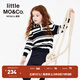 little MO&Co.童裝兒童春秋裝女童翻領(lǐng)條紋套頭針織衫polo領(lǐng)上衣 黑白條色2 155 155/72