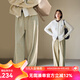 雲上生活「雪尼爾垂垂褲」松緊腰闊腿休閑褲女春秋季女裝K5433X 卡其綠 L