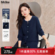 MsShe【45支羊毛混紡】大碼女裝2025秋季胖mm顯瘦撞色V領(lǐng)毛衣外套 藏青藍色現貨 3XL