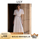 LILY2025夏新款女裝法式重工蕾絲繡花V領(lǐng)收腰優(yōu)雅全棉白色連衣裙 601白色 XL