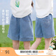 茵曼女童牛仔短褲后袋logo刺繡2025夏季兒童中大童寬松休閑五分褲 牛仔藍(lán) 170