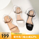 駱駝（CAMEL）涼鞋女士一字帶夏新休閑粗跟鞋子柔軟時(shí)裝高跟鞋涼鞋 L23M007014黑色 37