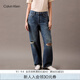 Calvin KleinJeans25春夏女士美式復古ck純棉寬松慵懶松弛感破洞牛仔褲47B925G VSI-牛仔藍 26