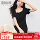 熙世界（sllsky）2025夏季新款女裝法式赫本風(fēng)方領(lǐng)撞色魚(yú)尾拼接短袖連衣裙 摩登黑 XL
