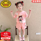 G.DUCKKIDS女童哪吒短袖套裝2025夏季新款兒童夏裝洋氣女寶寶休閑短褲兩件套 粉色【兩件套】 130 【建議身高120cm左右】