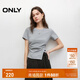 ONLY2025夏季新款棉感親膚褶皺不對稱(chēng)正肩圓領(lǐng)T恤女|125301022 G41淺花灰 S