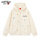 查爾斯桃心美式潮流花朵印花連帽開(kāi)衫衛衣情侶款寬松上衣外套 淺卡其 S