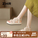 ZHR涼鞋女夏季松緊帶百搭女鞋舒適軟底羅馬風(fēng)鞋子女 JF12 米色 38 