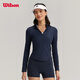 威爾勝（Wilson）官方25秋季新款女士VELVETY緊身運動(dòng)網(wǎng)球針織長(cháng)袖T網(wǎng)球服 新品上市 WW20066532DBC 海軍藍 M /170/88A