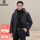 BESNOS意大利品牌尼克服男水貂內膽中長(cháng)款派克服貂皮外套大衣冬 黑色 L (170)