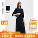朗姿羊毛長(cháng)裙氣質(zhì)法式高級感a字裙子2025年春新款修身收腰連衣裙 深藏青色 S