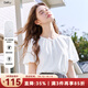 百圖betu女裝2025夏季新款T恤法式領(lǐng)口捏褶鏤空設(shè)計(jì)棉感短袖女2503T18 白色 M