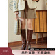 紫涵不規(guī)則壓褶羊毛呢短裙女年冬季休閑簡(jiǎn)約風(fēng)高腰半身裙 卡其 M