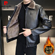 皮爾卡丹（pierre cardin）冬季毛領(lǐng)皮衣男士皮毛一體加絨加厚保暖爸爸休閑翻領(lǐng)皮夾克外套男 【加絨】黑色 加厚 XL 【125-140斤】